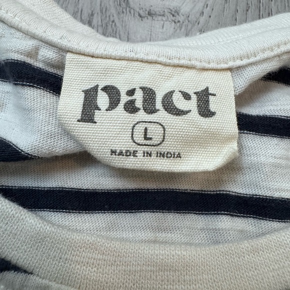 Pact Perfect Slub Weekend Dress White Striped L Organic Cotton Drawstring Casual - Picture 8 of 8